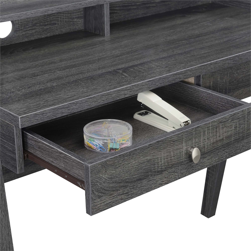 Pemberly Row Deluxe Two-Drawer Desk with Shelf in Gray Wood Finish