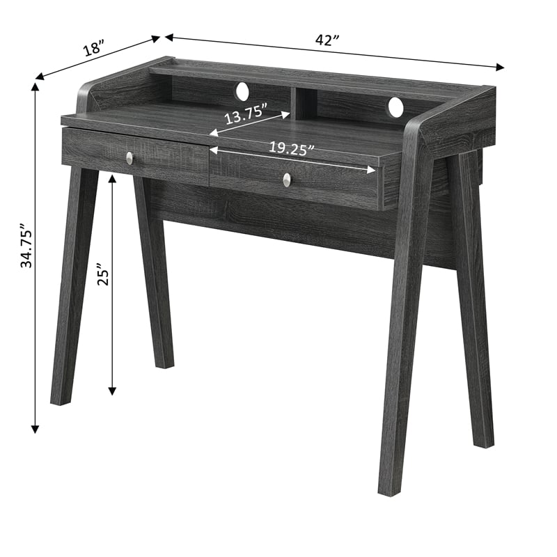 Pemberly Row Deluxe Two-Drawer Desk with Shelf in Gray Wood Finish