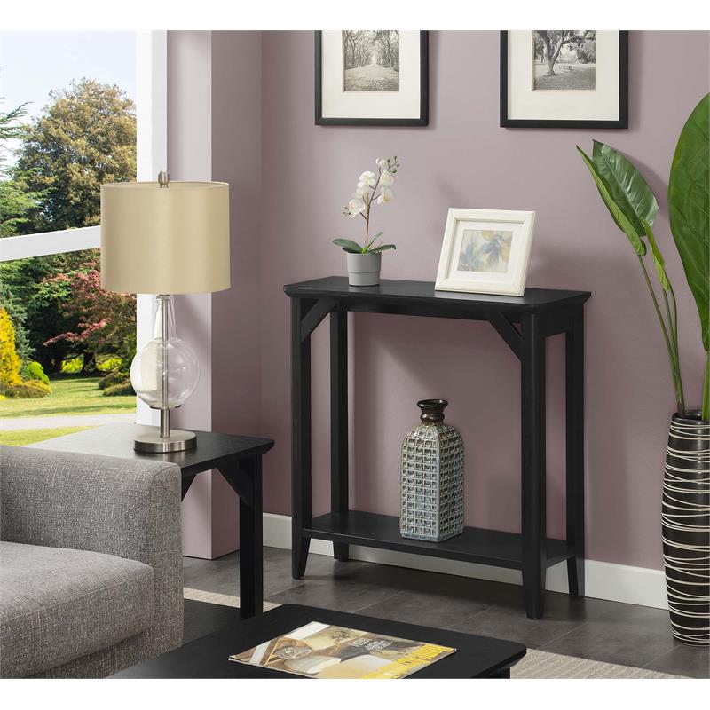 Pemberly Row Modern Hall Table with Shelf in Black Wood Finish
