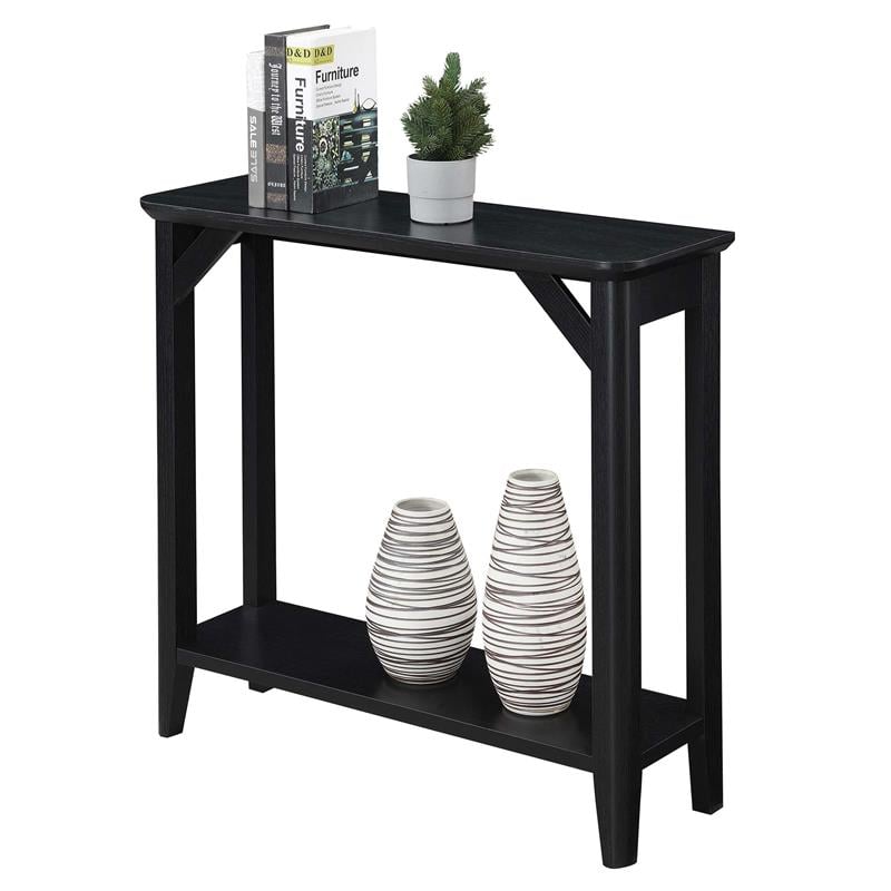 Pemberly Row Modern Hall Table with Shelf in Black Wood Finish