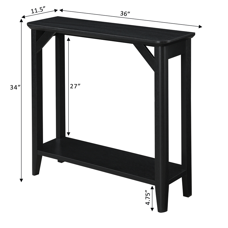 Pemberly Row Modern Hall Table with Shelf in Black Wood Finish