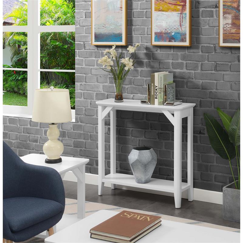 Pemberly Row Modern Hall Table with Shelf in White Wood Finish