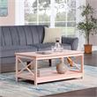 Pemberly Row Modern Coffee Table with Shelf in Pink Wood Finish