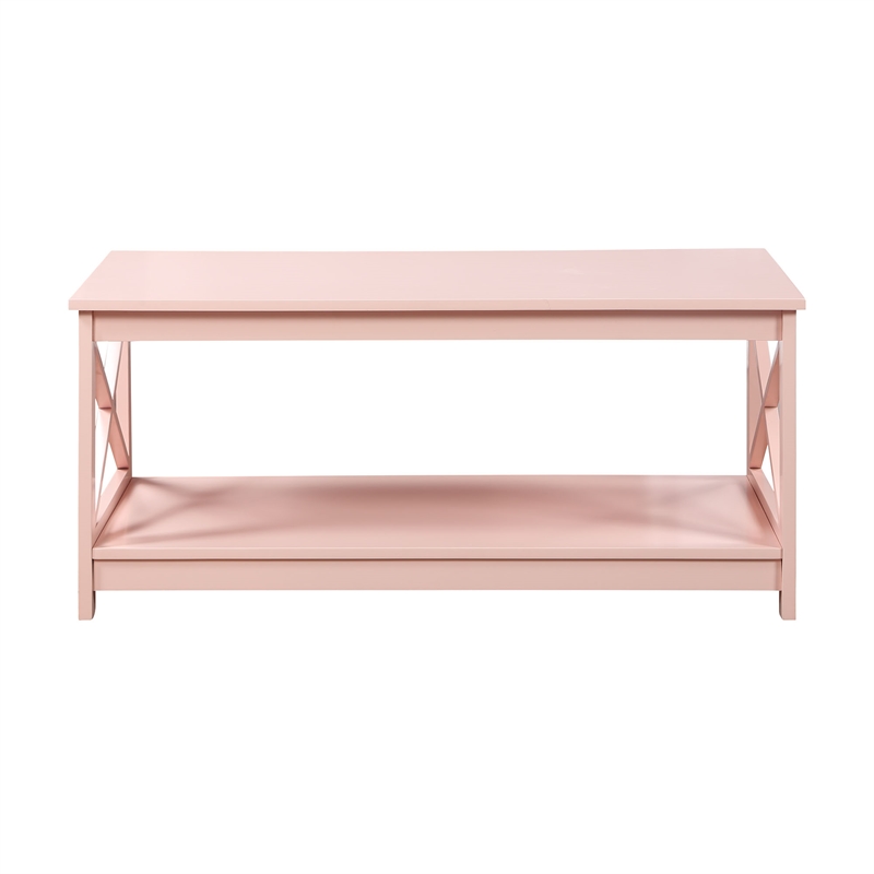 Pemberly Row Modern Coffee Table with Shelf in Pink Wood Finish