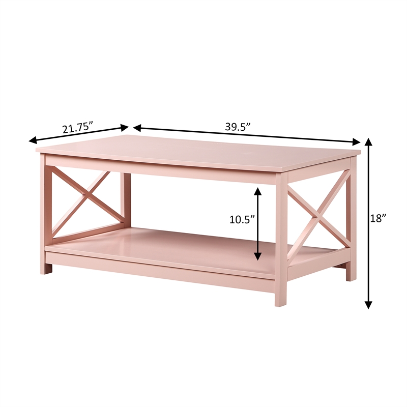 Pemberly Row Modern Coffee Table with Shelf in Pink Wood Finish