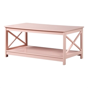 Pemberly Row Modern Coffee Table with Shelf in Pink Wood Finish