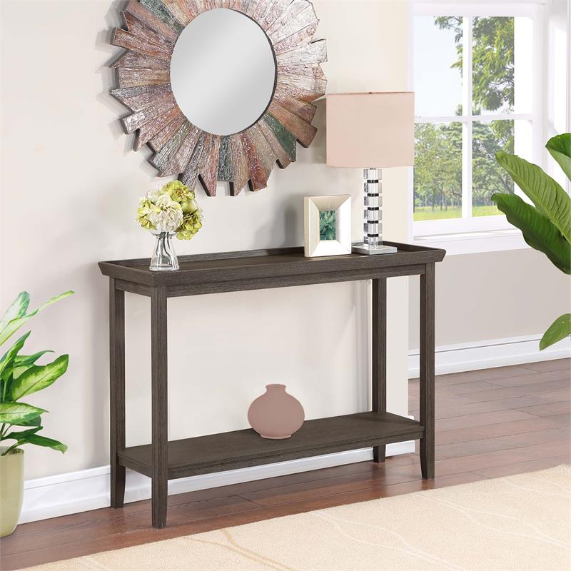 Pemberly Row Modern Console Table with Shelf in Gray Wood Finish