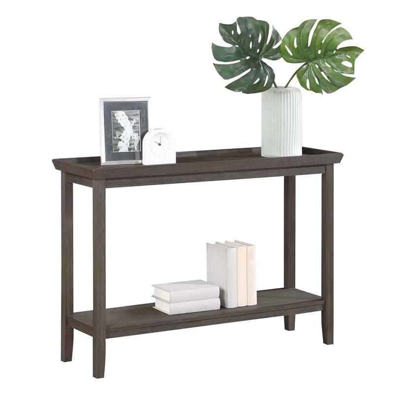 Pemberly Row Modern Console Table with Shelf in Gray Wood Finish