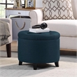 Pemberly Row Contemporary Round Storage Ottoman in Blue Fabric