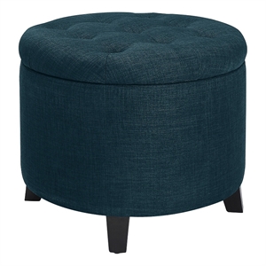 Pemberly Row Contemporary Round Storage Ottoman in Blue Fabric
