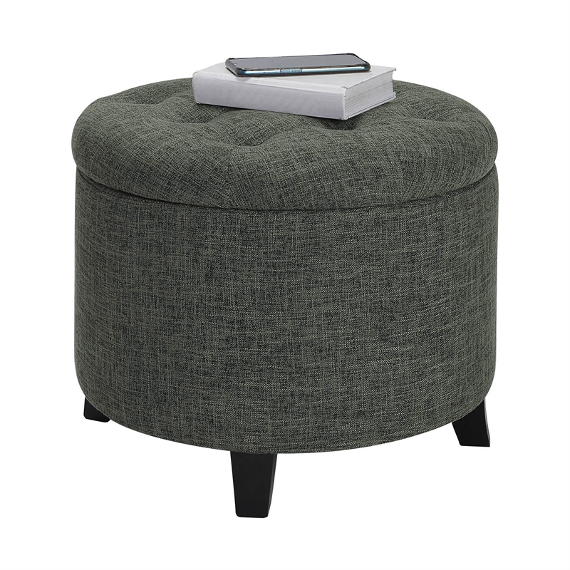 Pemberly Row Contemporary Round Storage Ottoman in Gray Fabric