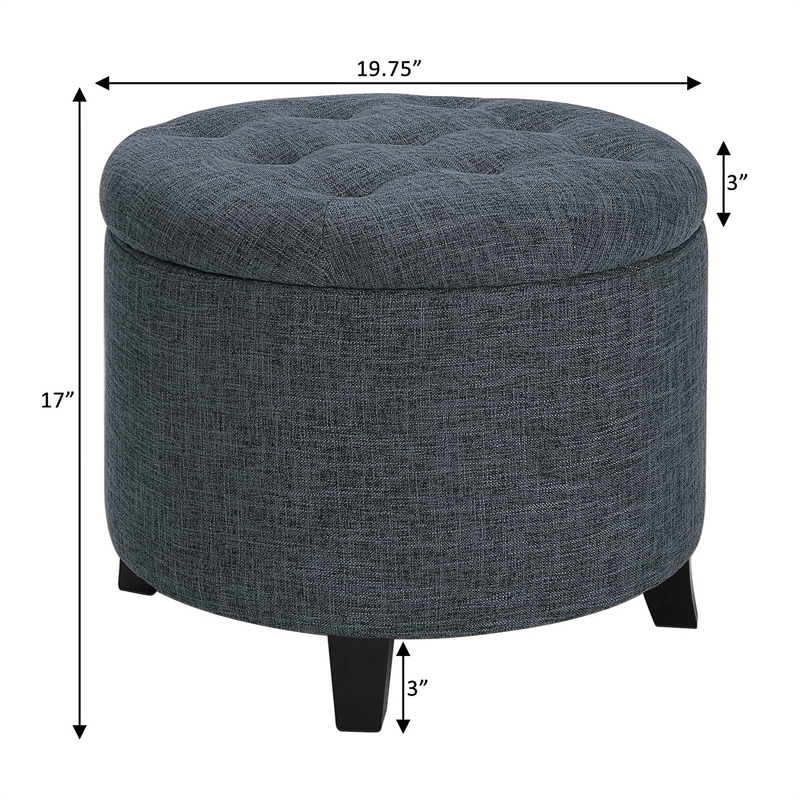 Pemberly Row Contemporary Round Storage Ottoman in Gray Fabric
