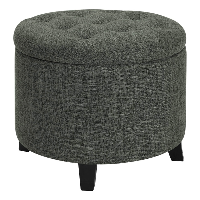 Pemberly Row Contemporary Round Storage Ottoman in Gray Fabric