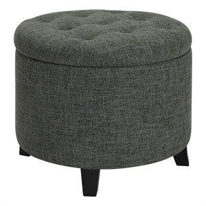 Pemberly Row Contemporary Round Storage Ottoman in Gray Fabric