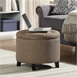 Pemberly Row Modern Round Storage Ottoman in Cappuccino Fabric