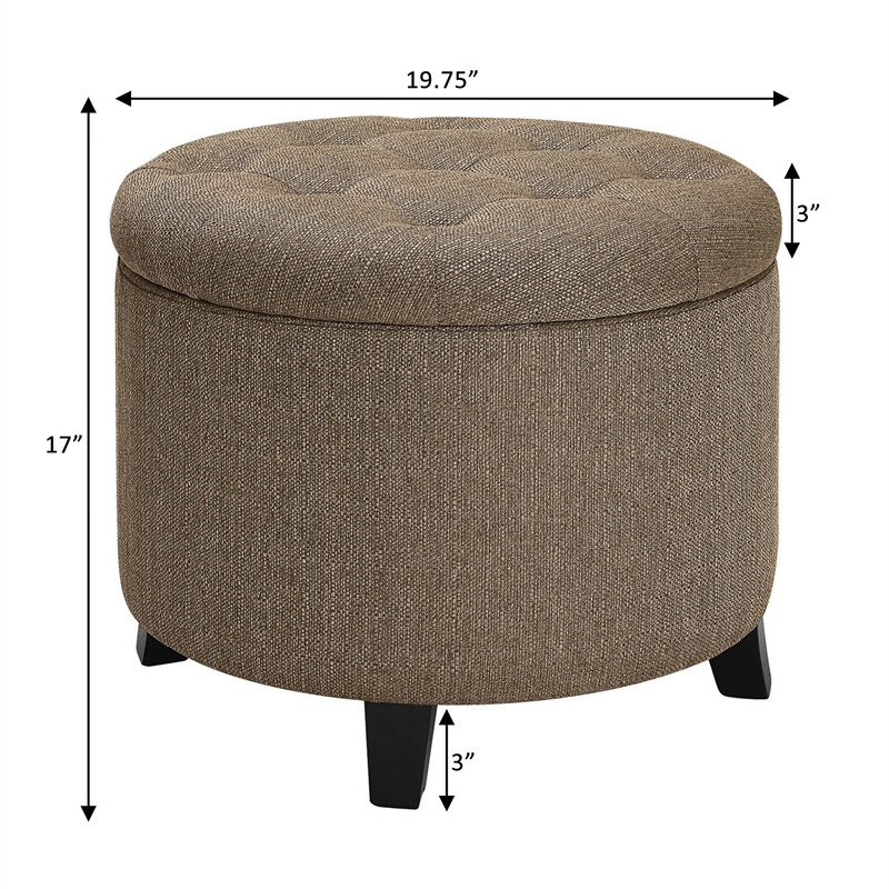 Pemberly Row Modern Round Storage Ottoman in Cappuccino Fabric