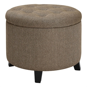 Pemberly Row Modern Round Storage Ottoman in Cappuccino Fabric