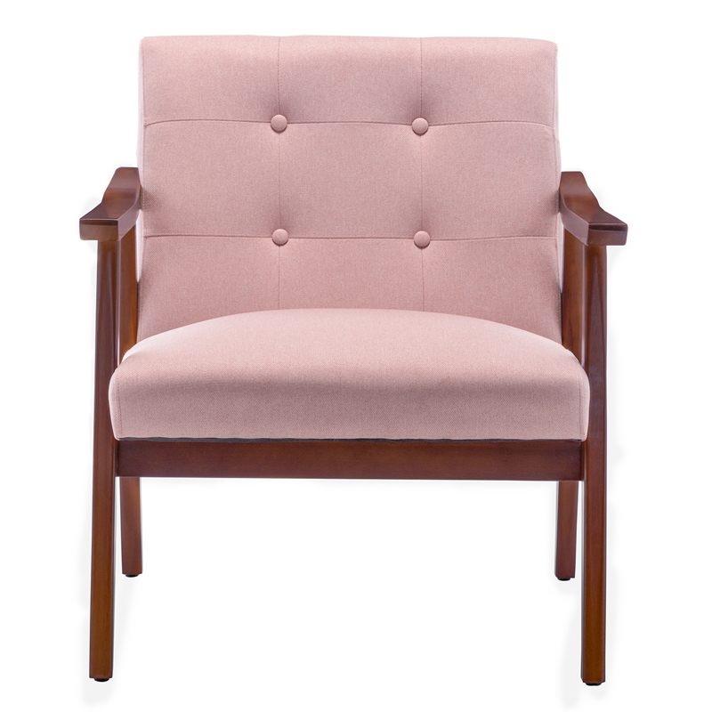 Pemberly Row Accent Chair in Pink Fabric with Espresso wood Frame