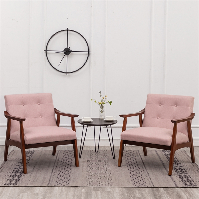 Pemberly Row Accent Chair in Pink Fabric with Espresso wood Frame