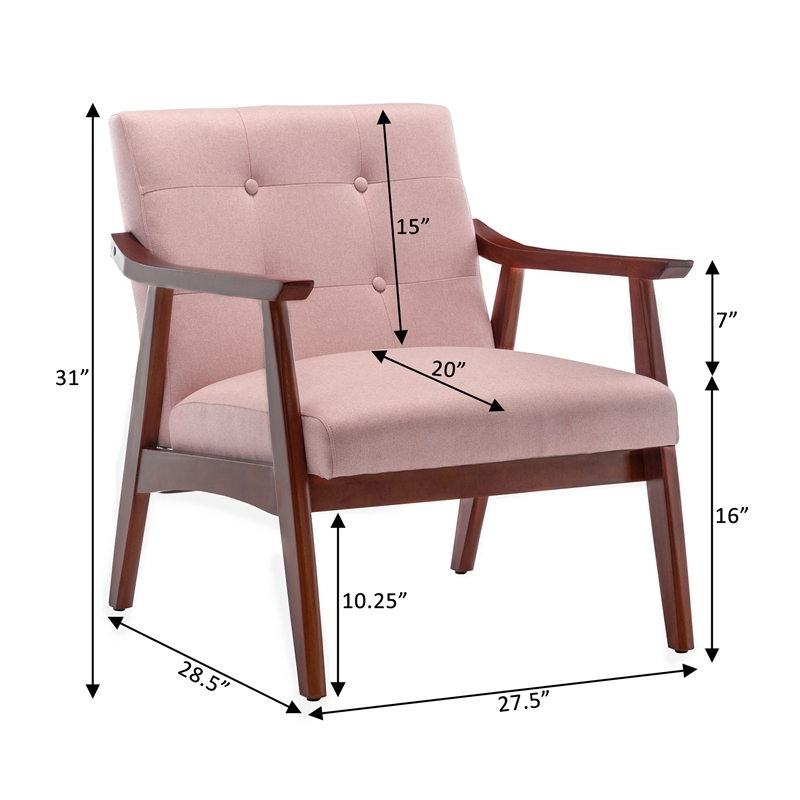 Pemberly Row Accent Chair in Pink Fabric with Espresso wood Frame