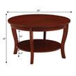 Pemberly Row Round Coffee Table with Shelf in Mahogany Wood Finish