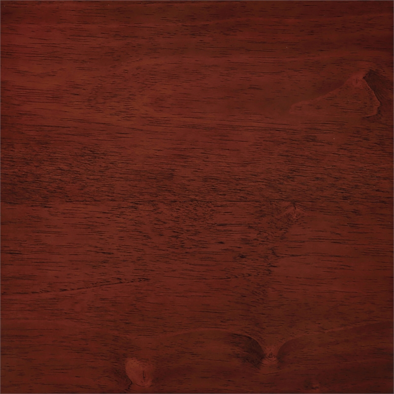 Pemberly Row Round Coffee Table with Shelf in Mahogany Wood Finish