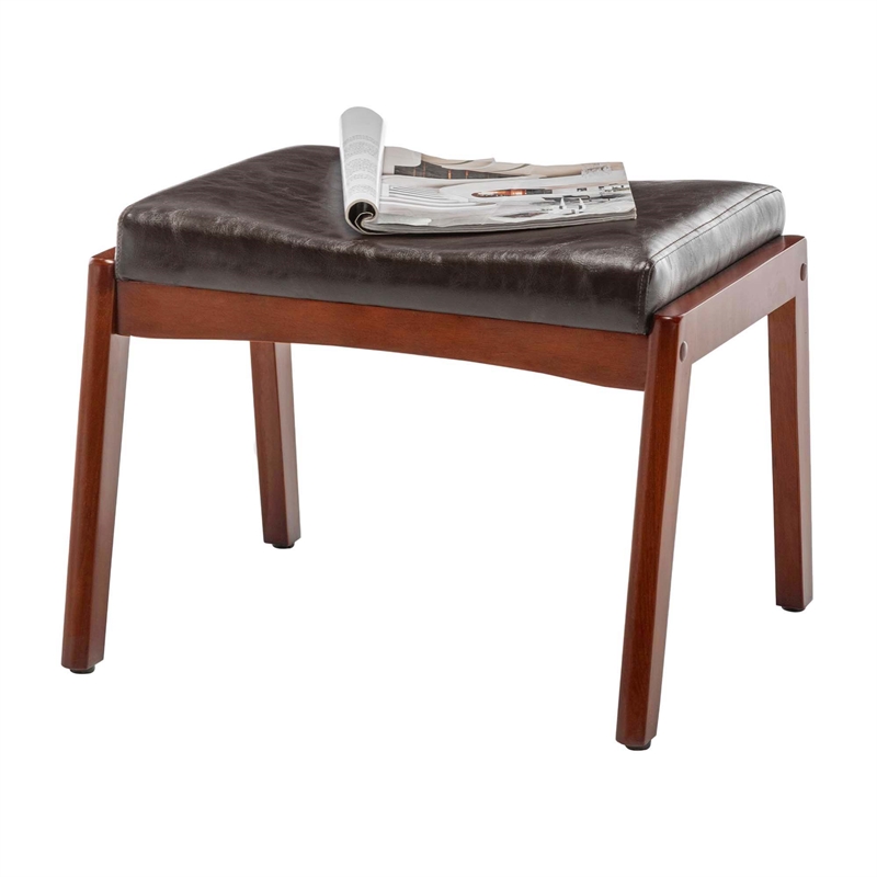 Pemberly Row Accent Ottoman Stool in Espresso Faux Leather and Wood