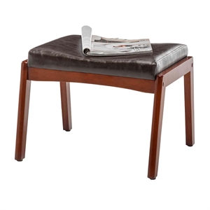 Pemberly Row Accent Ottoman Stool in Espresso Faux Leather and Wood