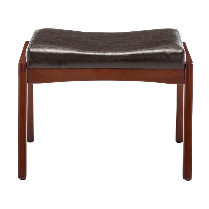 Pemberly Row Accent Ottoman Stool in Espresso Faux Leather and Wood