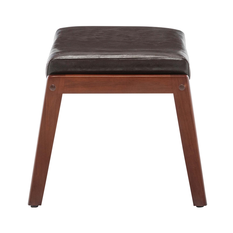 Pemberly Row Accent Ottoman Stool in Espresso Faux Leather and Wood