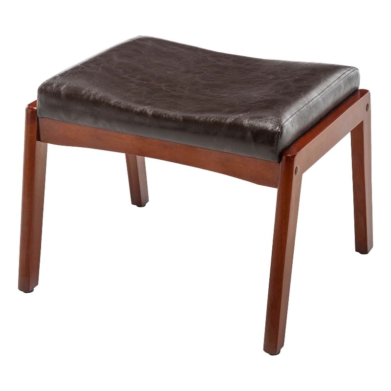 Pemberly Row Accent Ottoman Stool in Espresso Faux Leather and Wood