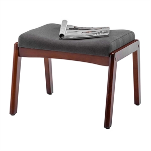 Pemberly Row Accent Ottoman Stool in Gray Fabric and Espresso Wood