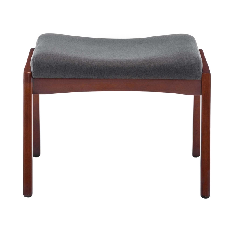 Pemberly Row Accent Ottoman Stool in Gray Fabric and Espresso Wood