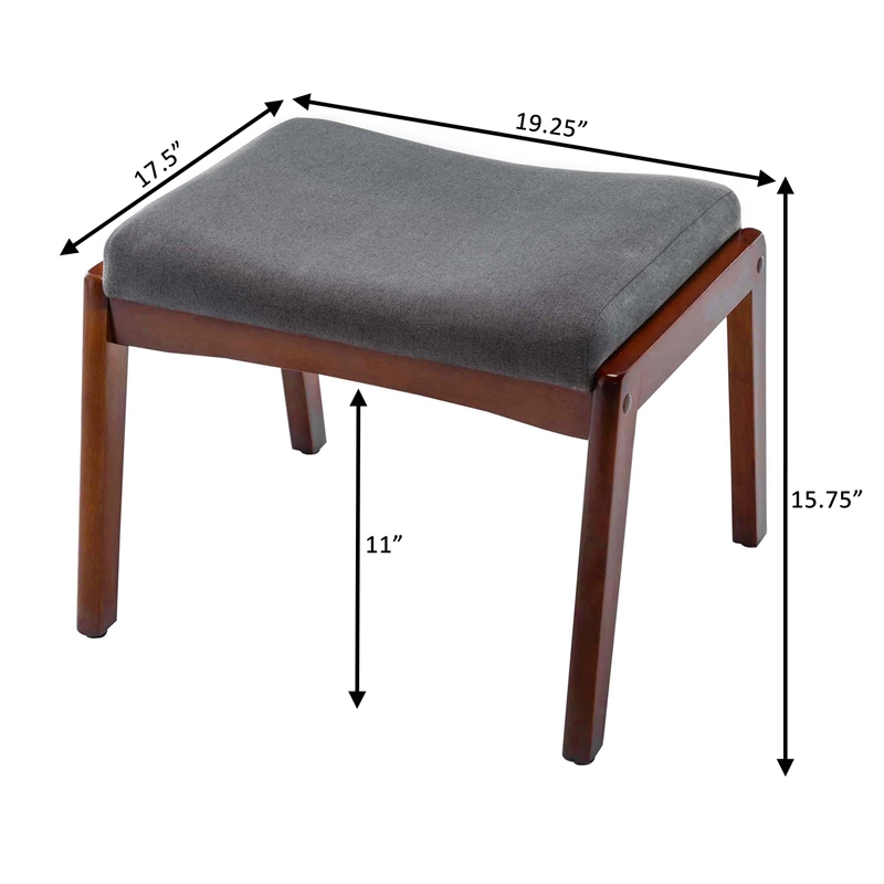Pemberly Row Accent Ottoman Stool in Gray Fabric and Espresso Wood