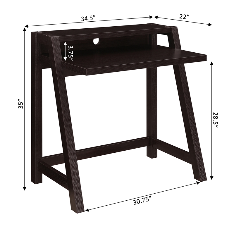 Pemberly Row Contemporary Two-Tier Desk in Espresso Wood Finish
