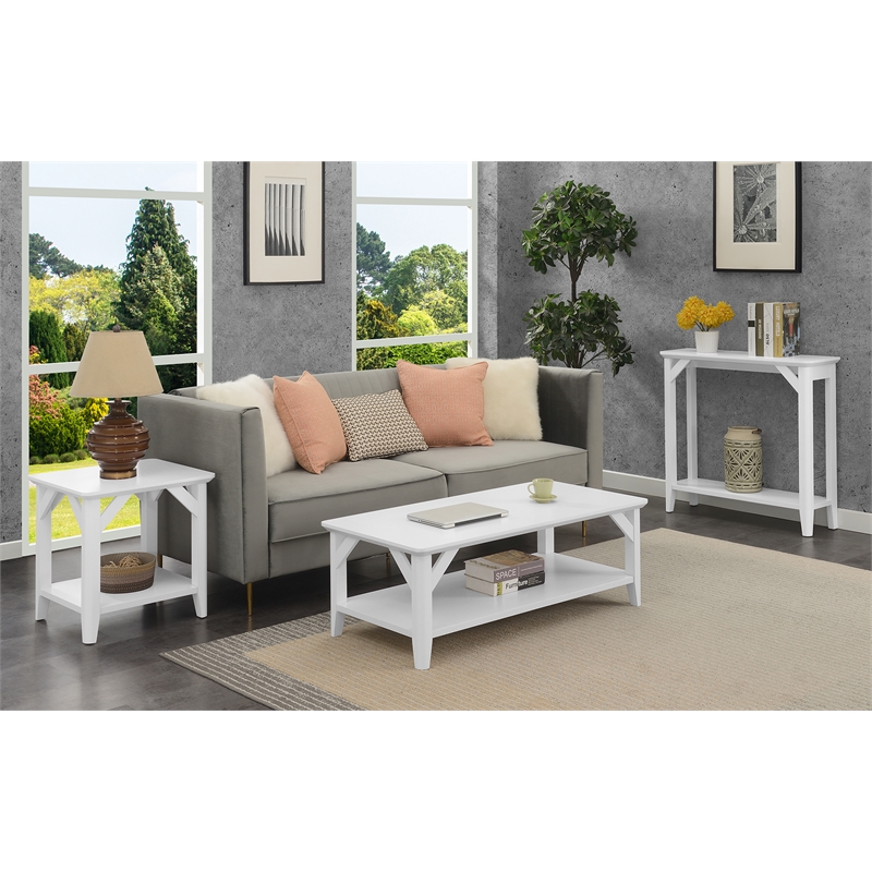 Pemberly Row Modern Coffee Table with Shelf in White Wood Finish