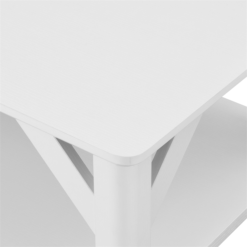 Pemberly Row Modern Coffee Table with Shelf in White Wood Finish