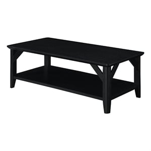 Pemberly Row Modern Coffee Table with Shelf in Black Wood Finish