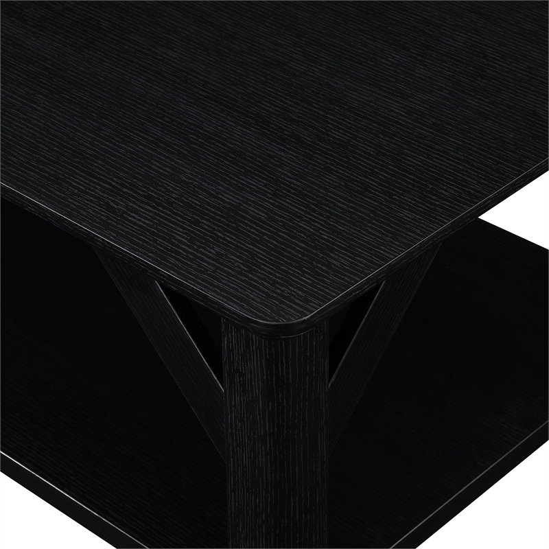 Pemberly Row Modern Coffee Table with Shelf in Black Wood Finish