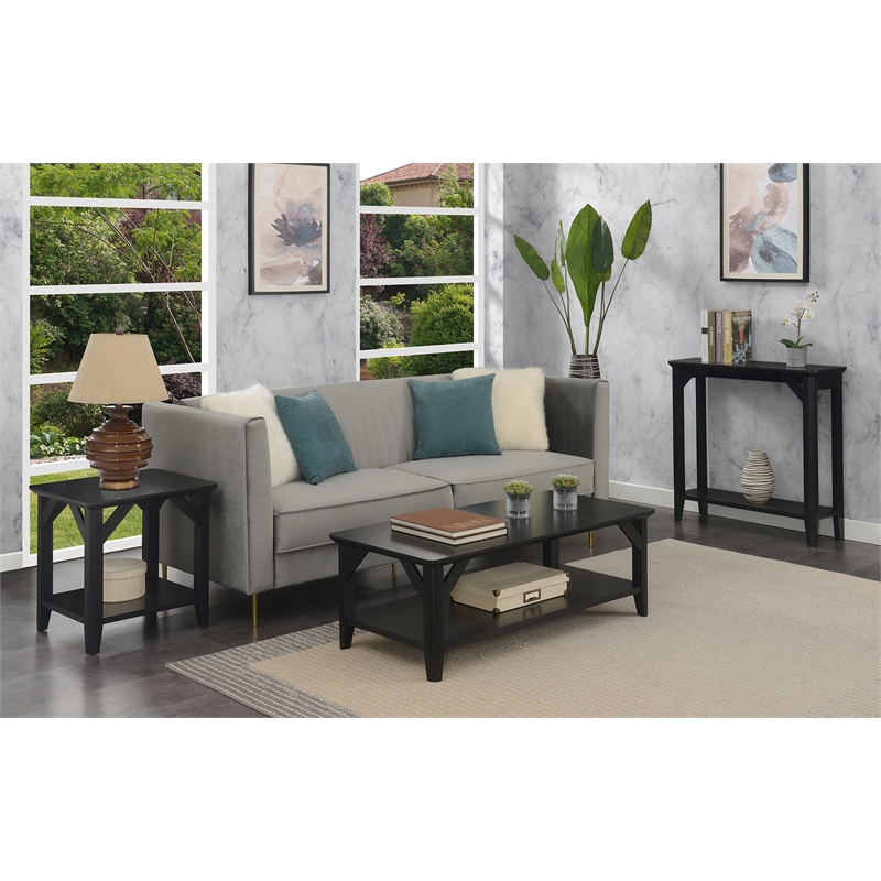Pemberly Row Modern Coffee Table with Shelf in Black Wood Finish