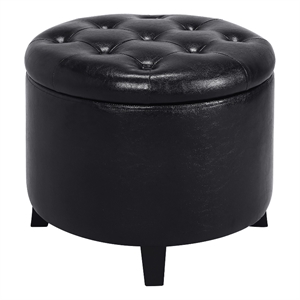Pemberly Row Contemporary Round Storage Ottoman in Black Fabric