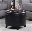 Pemberly Row Contemporary Round Storage Ottoman in Black Fabric