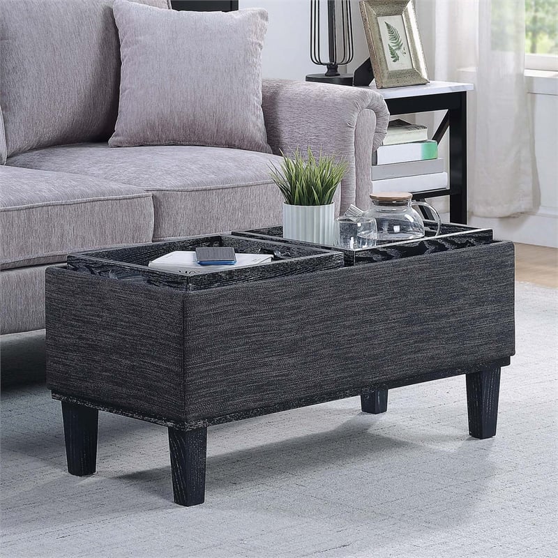 Pemberly Row Storage Ottoman with Reversible Trays in Gray Fabric