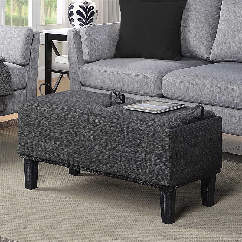Pemberly Row Storage Ottoman with Reversible Trays in Gray Fabric