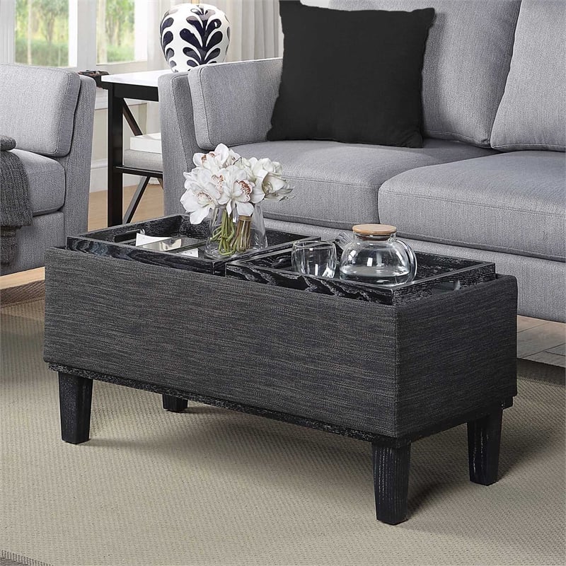 Pemberly Row Storage Ottoman with Reversible Trays in Gray Fabric