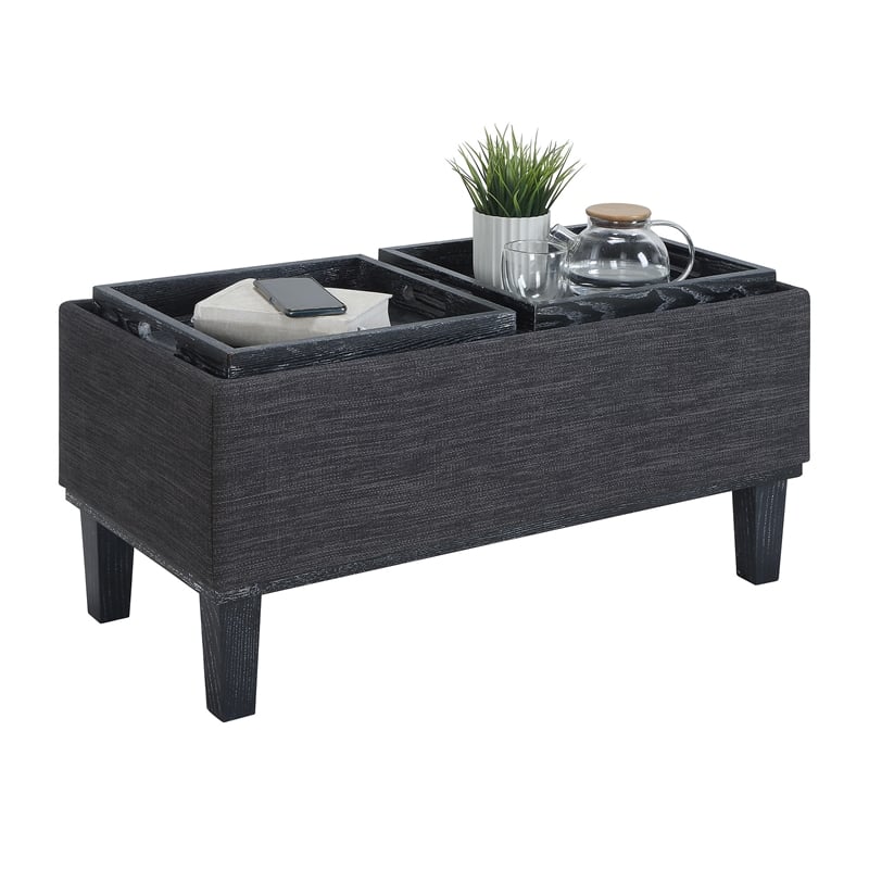 Pemberly Row Storage Ottoman with Reversible Trays in Gray Fabric