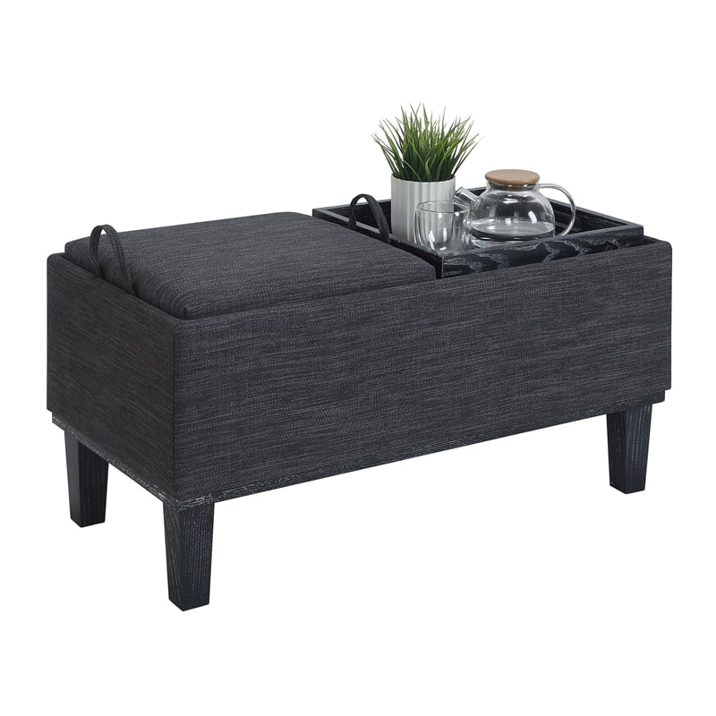Pemberly Row Storage Ottoman with Reversible Trays in Gray Fabric