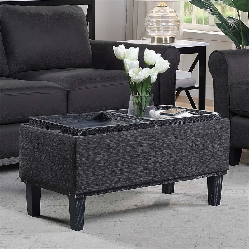 Pemberly Row Storage Ottoman with Reversible Trays in Gray Fabric