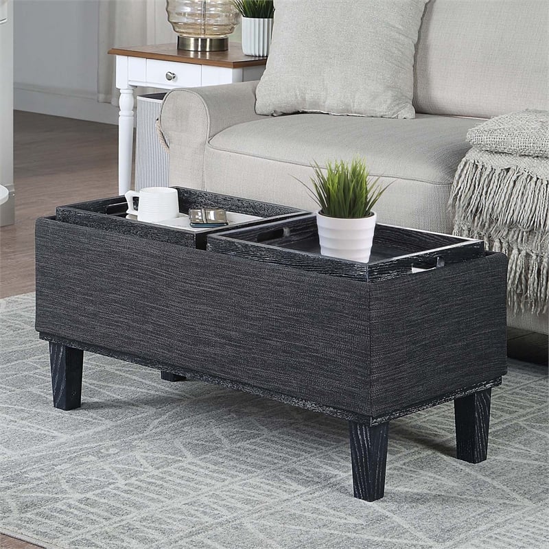 Pemberly Row Storage Ottoman with Reversible Trays in Gray Fabric