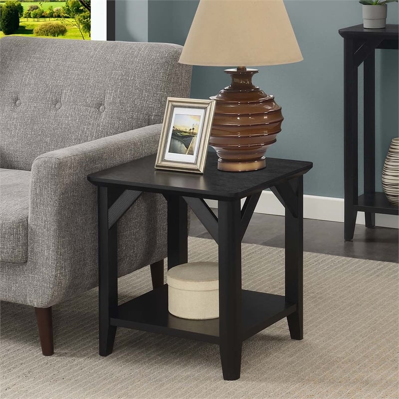 Pemberly Row Modern End Table with Shelf in Black Wood Finish